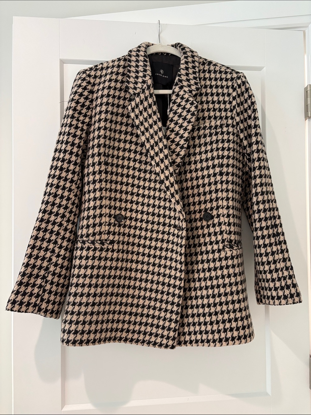 Anine Bing Black & Cream Houndstooth coat